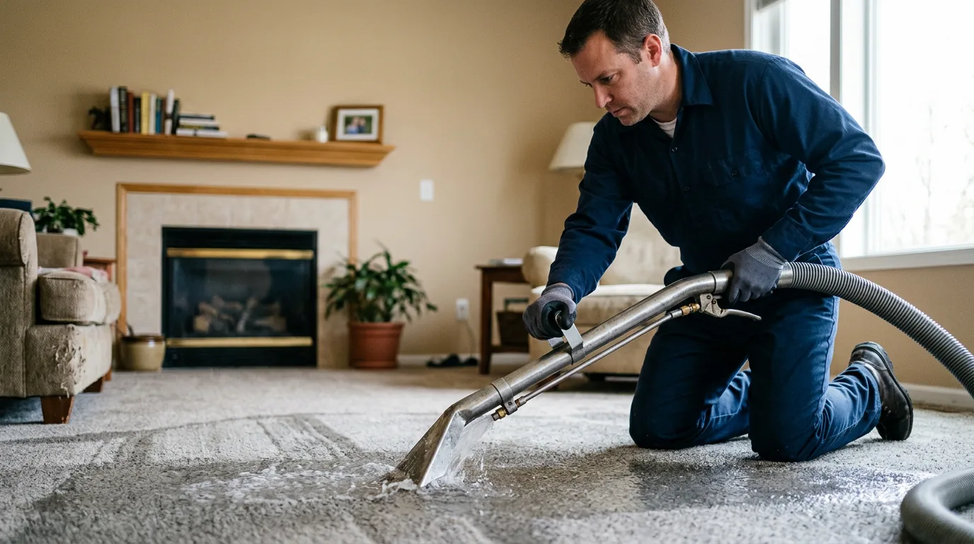 Water damage restoration technician working near Hartford, WI